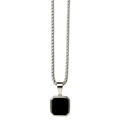 Minimalist Silver & Black Onyx Geometric Pendant Necklace