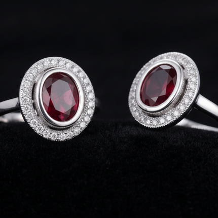 Oval Gemstone Halo Rings Crystal Inlay – Elegant Jewelry for Women