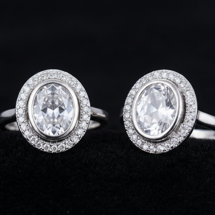  Oval Gemstone Halo Rings Crystal Inlay – Elegant Jewelry for Women
