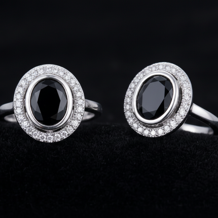 Oval Gemstone Halo Rings Crystal Inlay – Elegant Jewelry for Women
