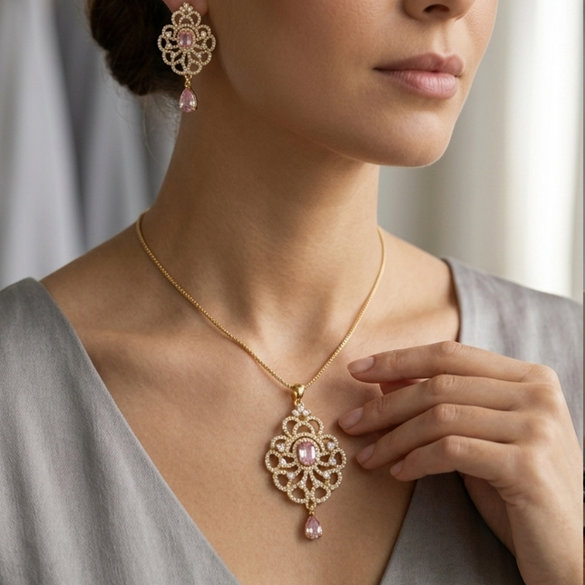 women floral gold jewelry set – Blossom Filigree Suite