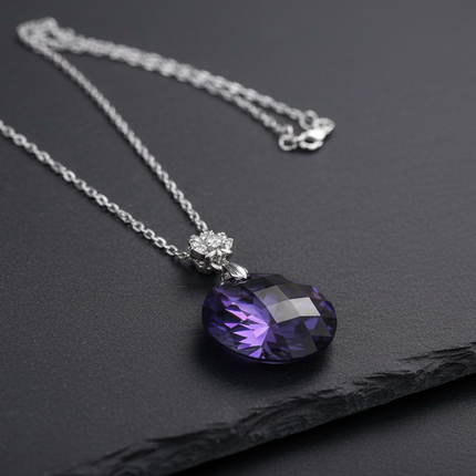 Violet Statement Necklace with Floral Accent