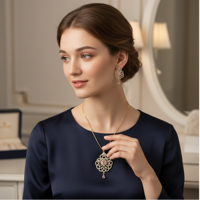 women floral gold jewelry set – Blossom Filigree Suite