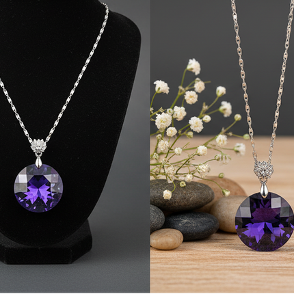 Violet Statement Necklace with Floral Accent