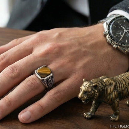 tigers eye signet ring – 925 Sterling Silver Natural Stone