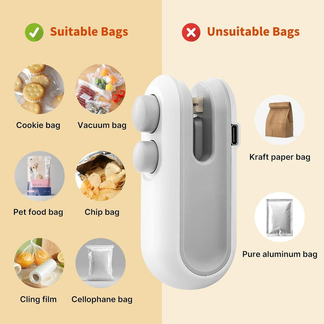 Mini Sealer for Snack Storage Food Sealer for Chip Bags, Plastic Bags, Food Storage
